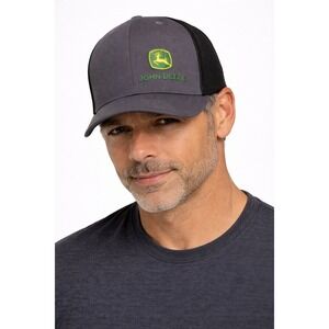 John Deere Trucker Hat Gray Black‎ Mesh Snapback One Size Adjustable